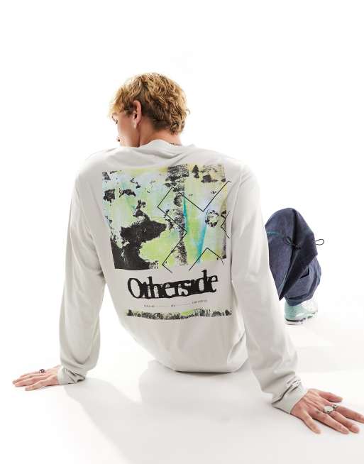 COLLUSION Long sleeve t-shirt with back graphic in ecru