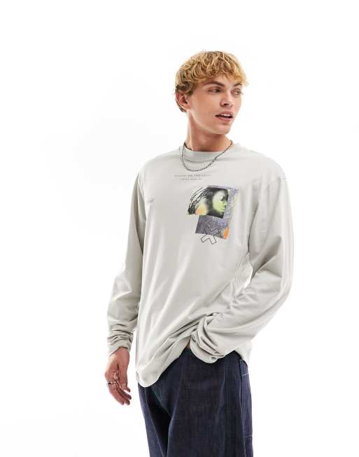 COLLUSION Long sleeve t-shirt with back graphic in ecru | ASOS