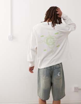 Collusion Long Sleeve T-shirt With Front And Back Graphics-white