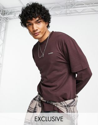 COLLUSION long sleeve t-shirt with mock sleeve layer in brown  - ASOS Price Checker