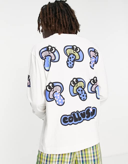 COLLUSION long sleeve t-shirt with mushroom print in ecru