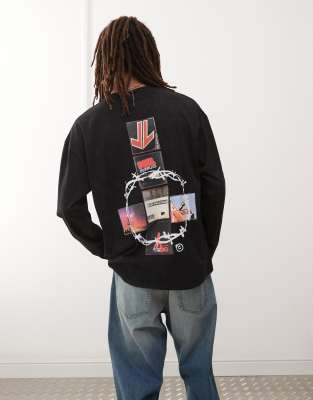 Collusion Long Sleeve T-shirt With Retro Photo Graphics-black