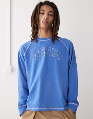 Collusion COLLUSION Long sleeve t-shirt with varisty print in blue