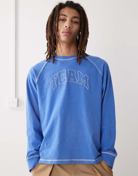 COLLUSION Long sleeve t-shirt with varisty print in blue  - view 1