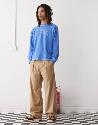 Collusion Long Sleeve T-shirt With Varsity Print In Blue