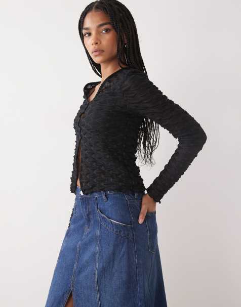 COLLUSION long sleeve textured cardigan in black - view 1