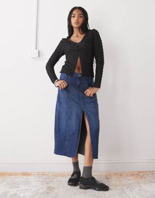 Collusion Long Sleeve Textured Cardigan In Black