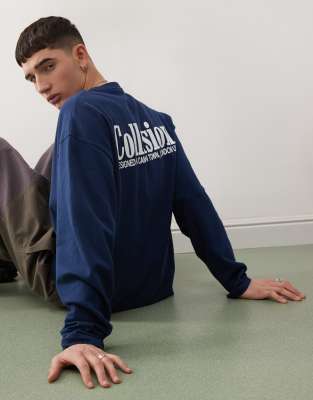 Collusion Long Sleeve Top In Navy