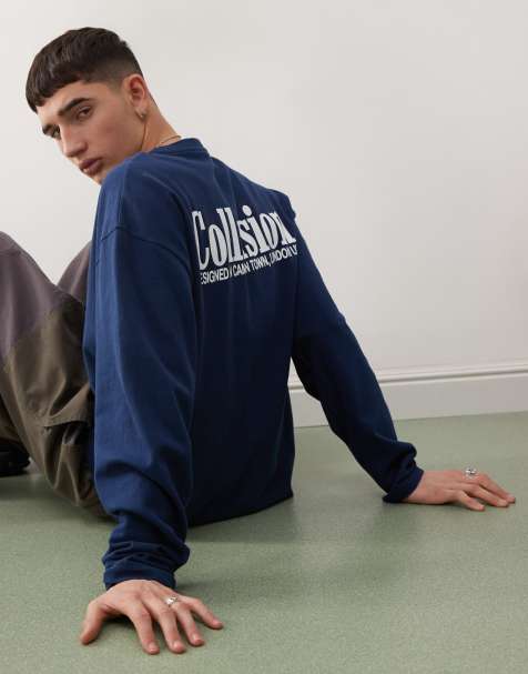 COLLUSION long sleeve top in navy with logo - view 1