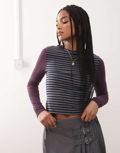 COLLUSION long sleeve top in red and blue stripe - view 1
