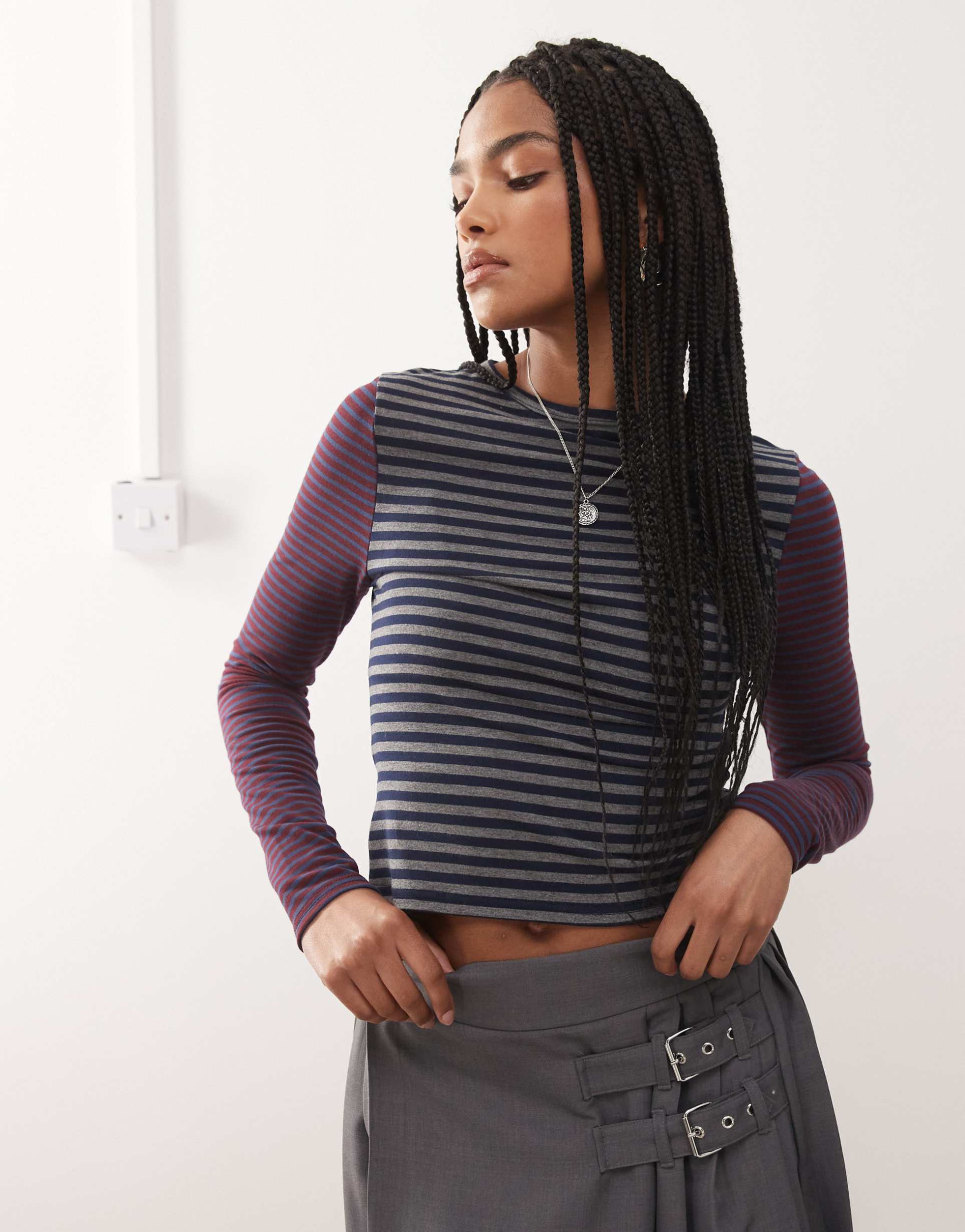 collusion long sleeve top in red and blue stripes