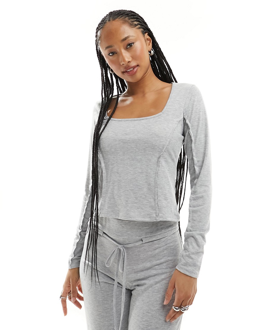 COLLUSION long sleeve top with square neck in grey marl