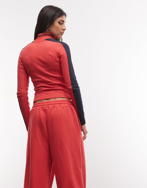 COLLUSION long sleeve track top with varsity embroidery in red, 4 of 4