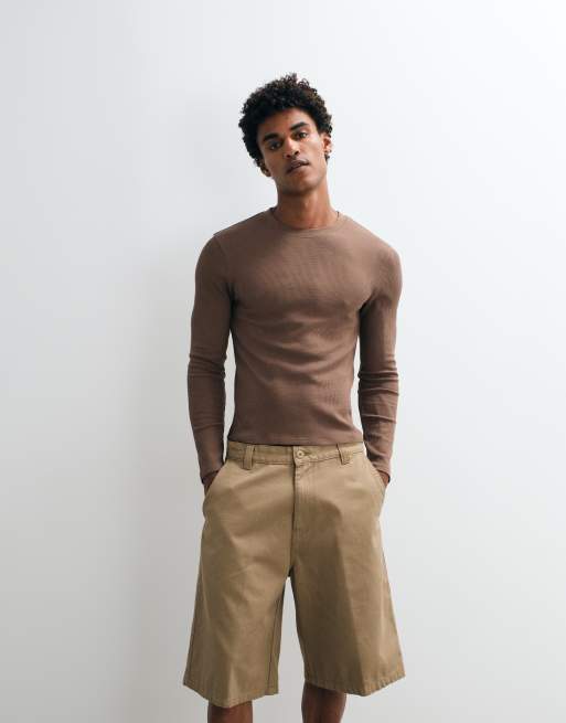 COLLUSION long sleeve waffle textured t-shirt in brown, 5 of 5