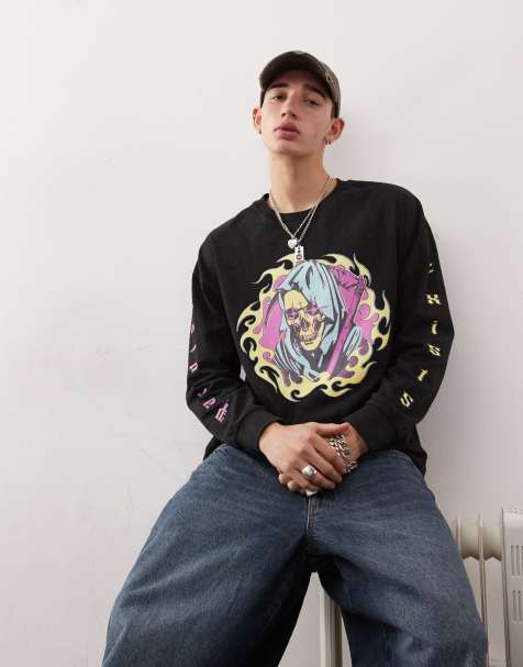 COLLUSION long sleeve washed skull print graphic t-shirt - view 1