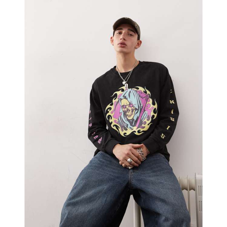 COLLUSION long sleeve washed skull print graphic t-shirt | ASOS