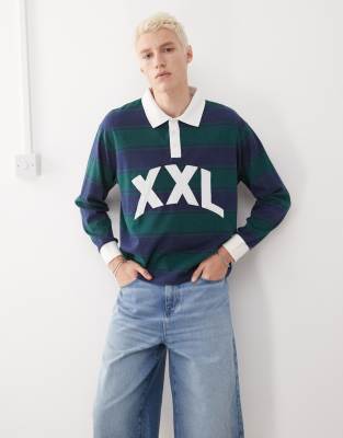Collusion Long Sleeve Xxl Embroidered Stripe Polo In Multi