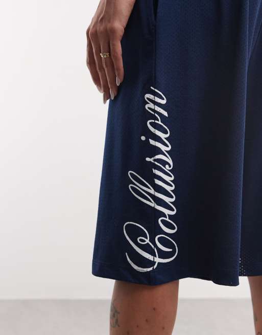 COLLUSION longline baggy airtex jorts in navy, 4 of 5