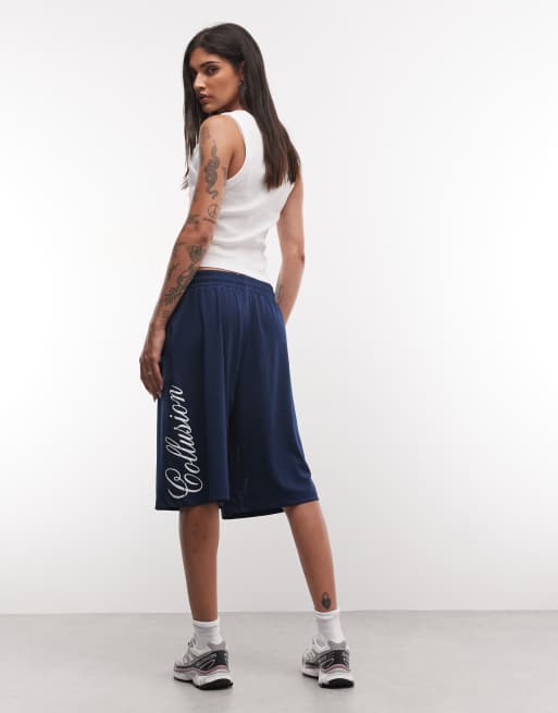 COLLUSION longline baggy airtex jorts in navy, 5 of 5