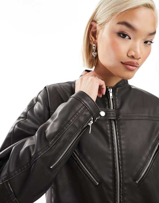 COLLUSION Longline Bikerjacke aus Used Kunstleder in Schwarz ASOS