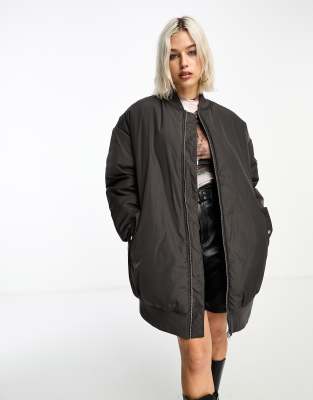 COLLUSION longline bomber jacket in chocolate brown 35.83 Grazia