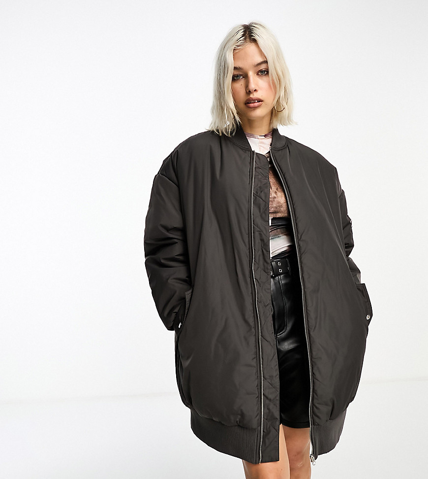 COLLUSION longline bomber jacket in chocolate brown