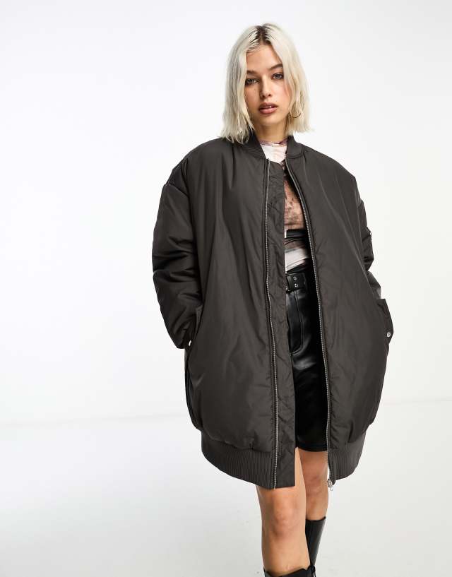 Collusion - longline bomber jacket in chocolate brown