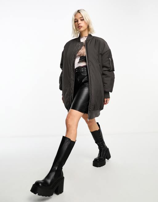 Black longline bomber jacket hotsell