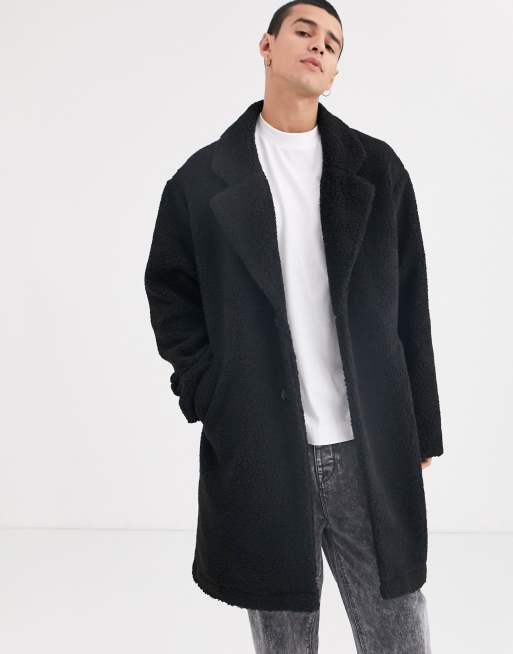 Longline borg coat store black