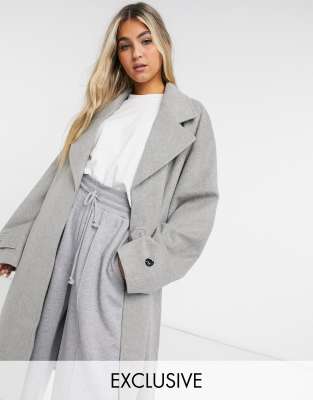 Collusion Longline Brushed Faux Wool Overcoat In Light Gray grey ModeSens