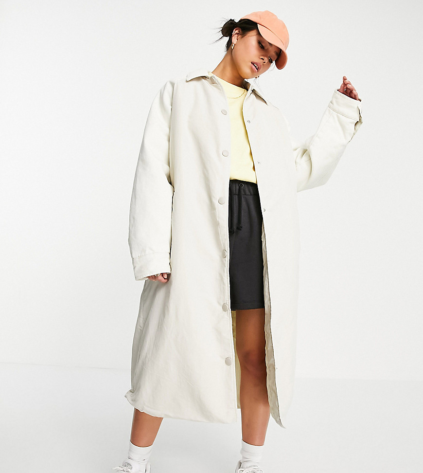 COLLUSION longline canvas jacket with nylon sleeve in ecru-White
