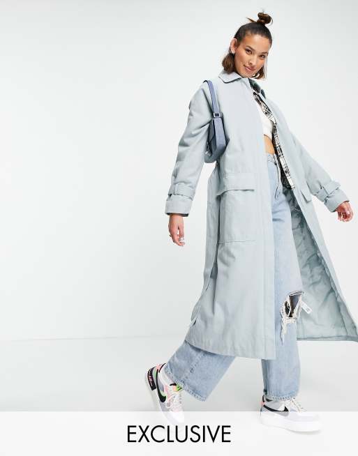 COLLUSION longline canvas mac coat in icey blue