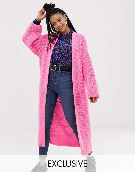 Oversized Detail Long Cardigan - Luxury Pink