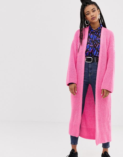 Oversized Detail Long Cardigan - Luxury Pink