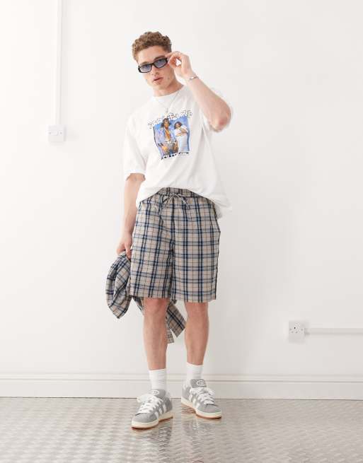 COLLUSION longline check shorts in blue