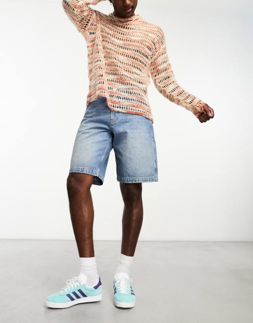 COLLUSION longline denim cargo shorts in vintage blue