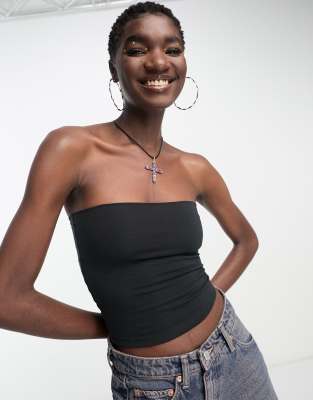 Black Stretch Asymmetric Longline Bandeau Top