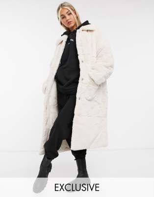 COLLUSION longline faux fur coat in off white | ASOS