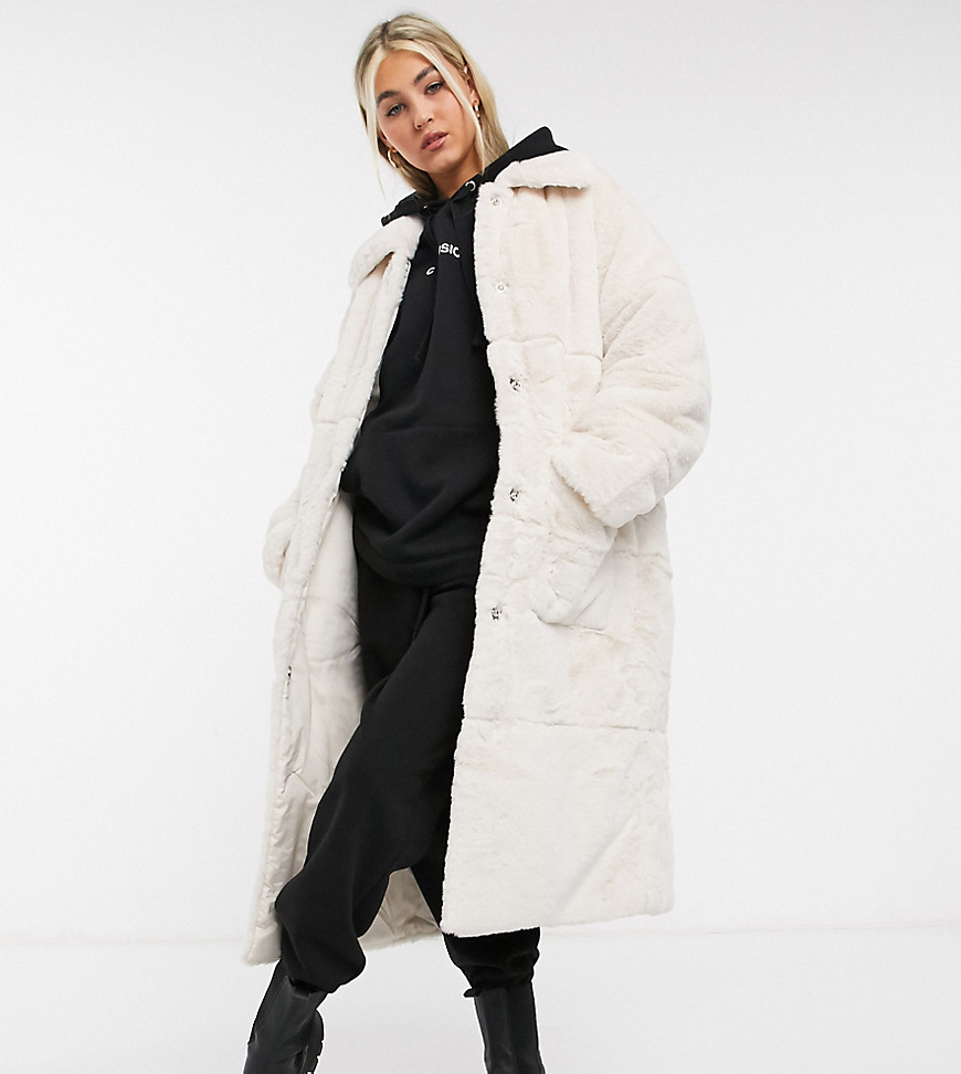 COLLUSION longline faux-fur coat in off-white