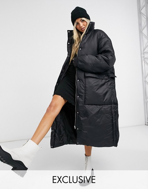 COLLUSION longline puffer jacket in black