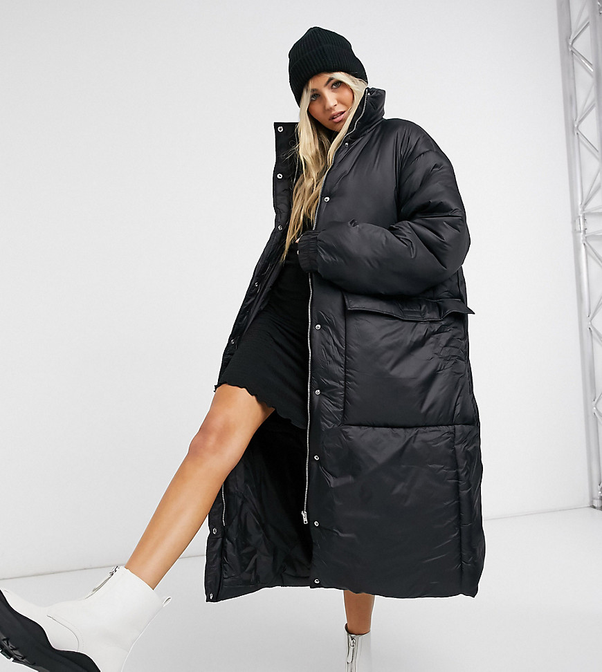 COLLUSION longline puffer jacket in black