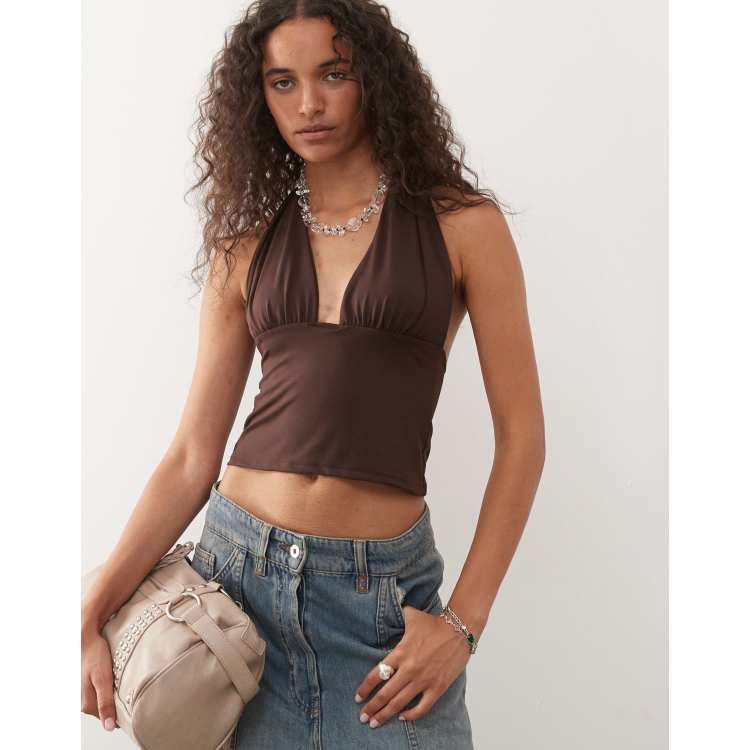 COLLUSION longline soft touch halter top in chocolate brown | ASOS