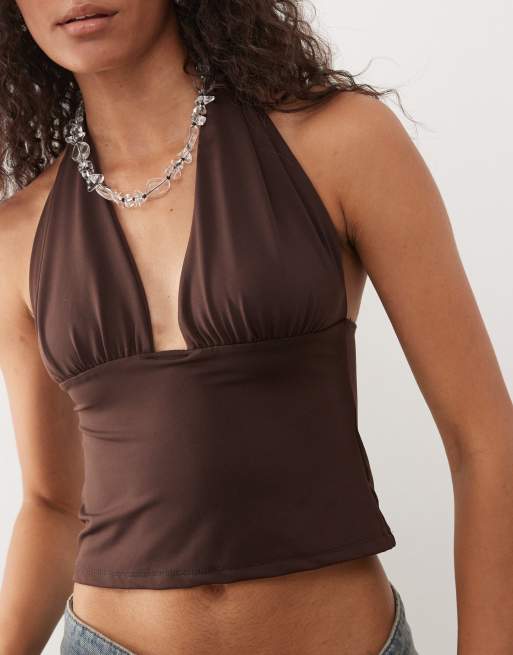 COLLUSION longline soft touch halter top in chocolate brown | ASOS