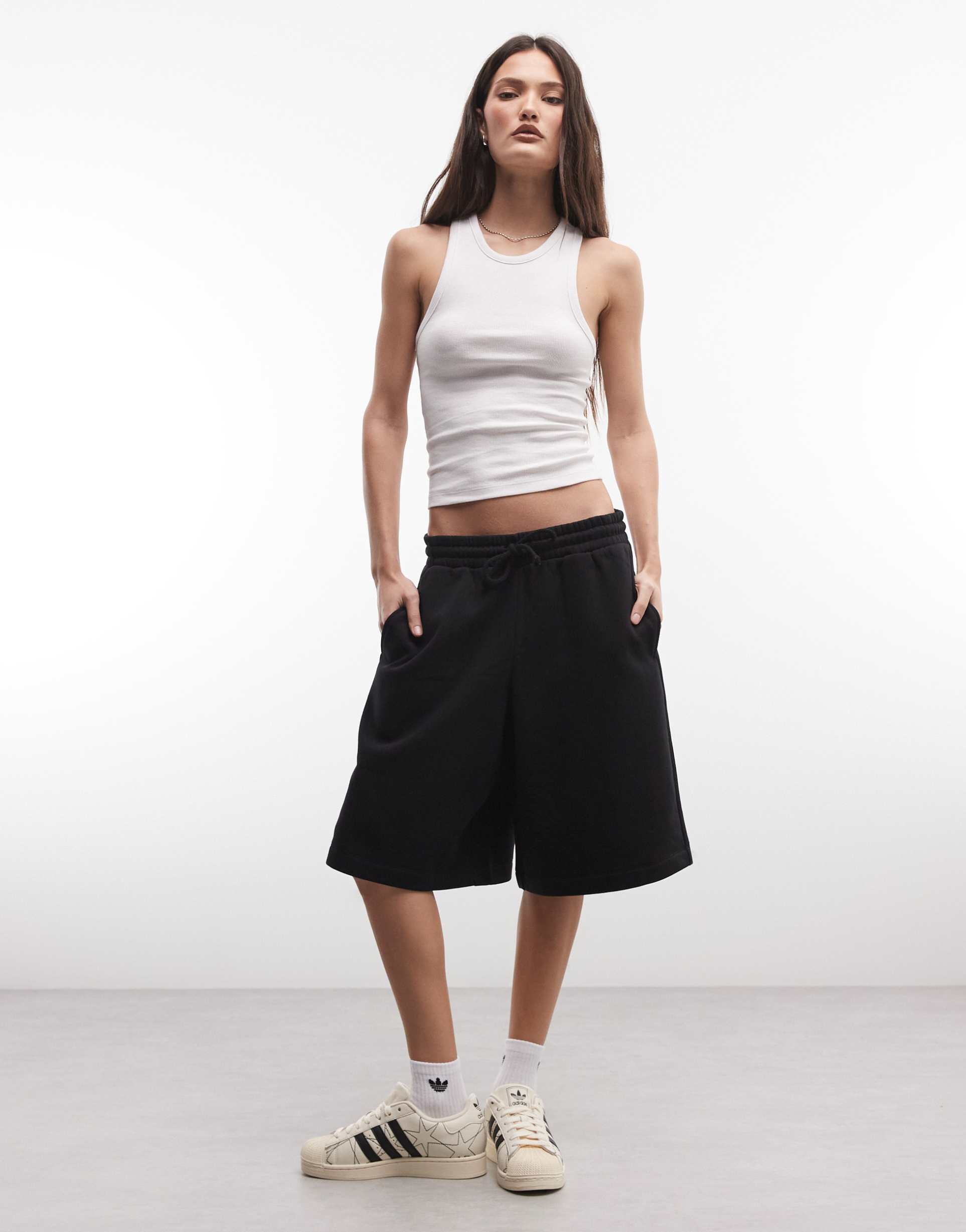 collusion longline sweat shorts in black
