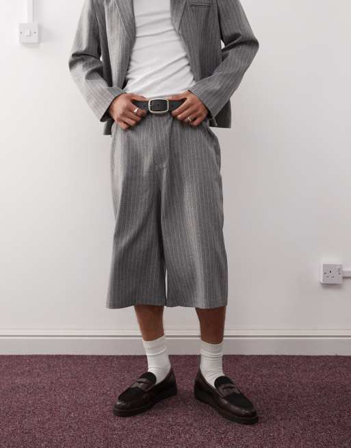 COLLUSION longline tailored pinstriped shorts in stone - part of a set