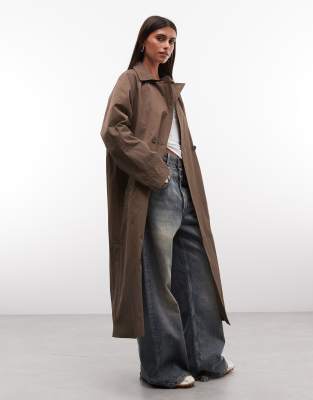 Collusion Longline Trench Jacket In Brown