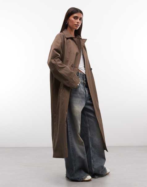 COLLUSION longline trench jacket in brown - view 1