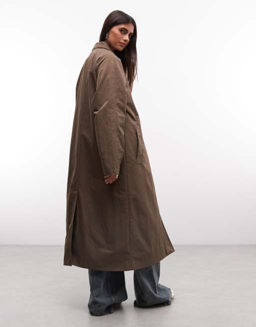 COLLUSION longline trench jacket in brown, 4 of 4