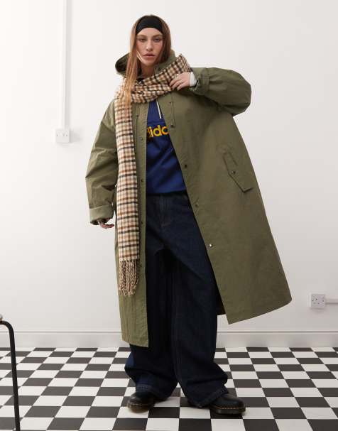 COLLUSION longline trench jacket in khaki - view 1