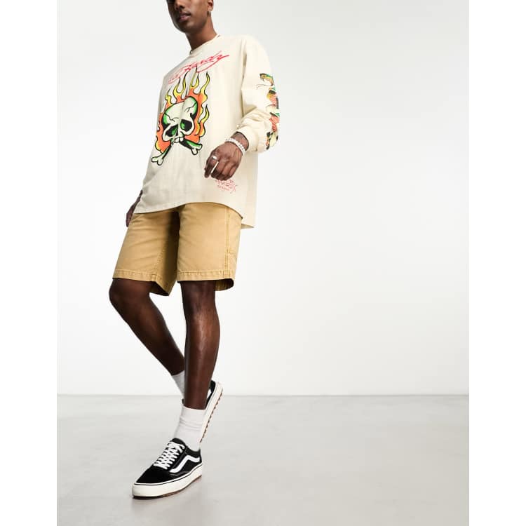COLLUSION longline vintage denim cargo shorts in tan | ASOS